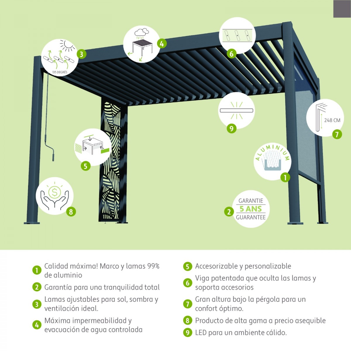 PÉRGOLA BIOCLIMÁTICA AUTOPORTANTE MOTORIZADA 4X4M