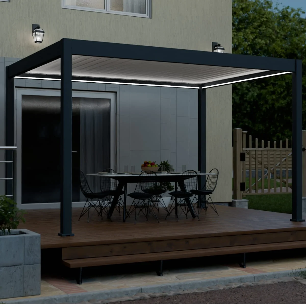 Pergola 3 x 4 motorizada gris/blanco de noche